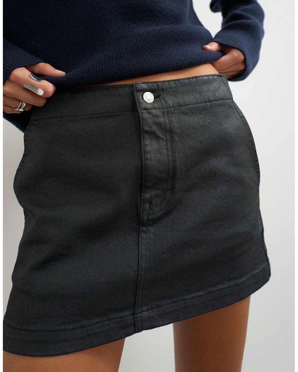 TOPSHOP Blue Denim Low Rise Tailored Coated Pelmet Mini Skirt
