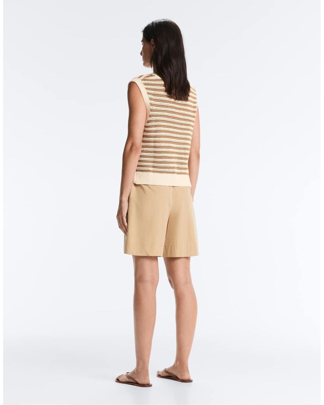 Oysho Natural Striped V-neck Knit Vest
