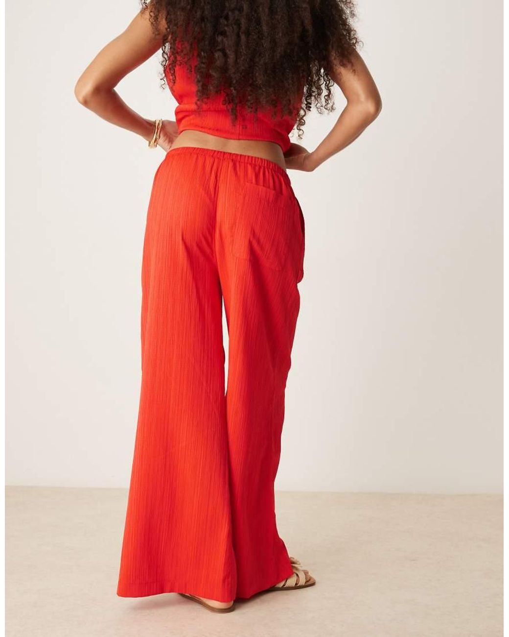 ASOS Red Crinkle Palazzo Trousers Co-ord