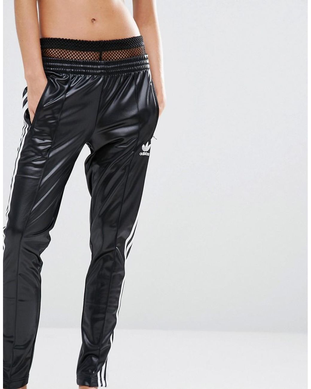 adidas Originals Originals Three Stripe Wet Look Sweat Pants in Black | Lyst