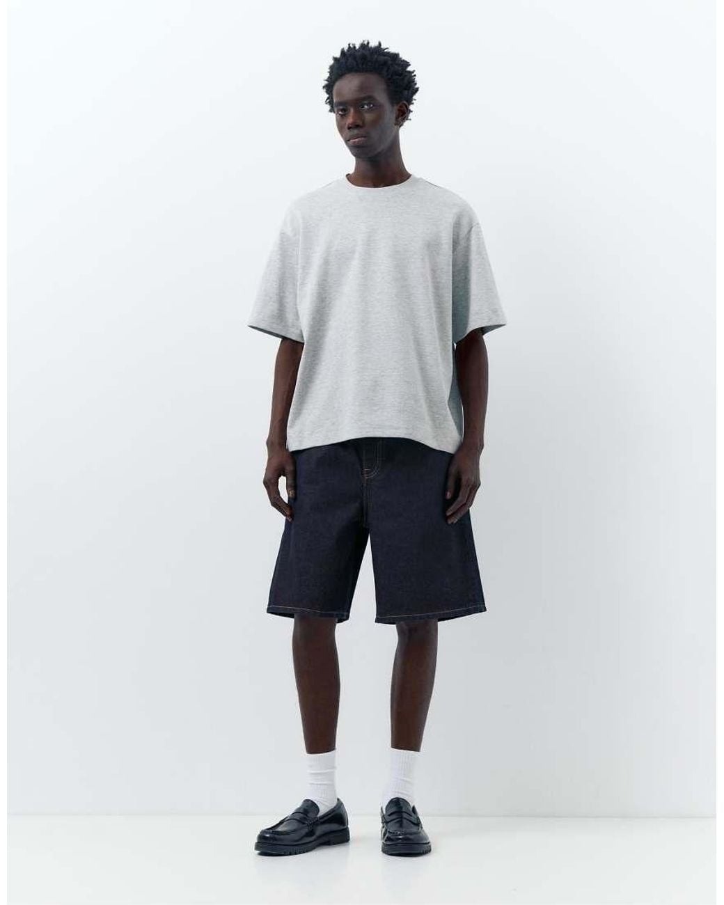 Pull&Bear Blue Baggy Relaxed Fit Denim Bermuda Shorts for men