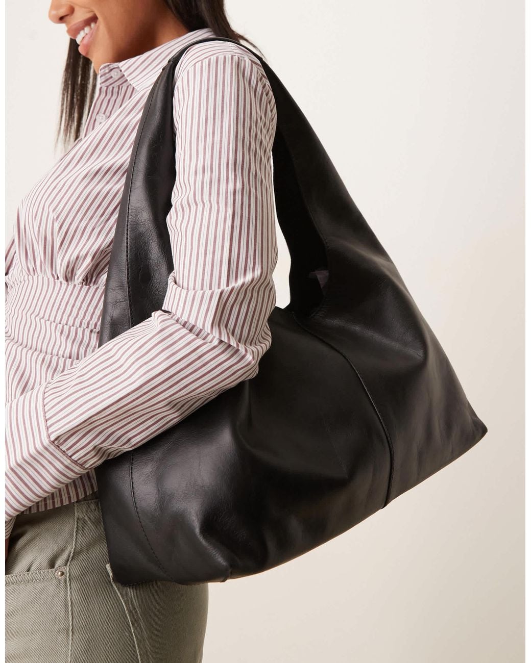 ASOS Black Premium Leather Scoop Tote Bag