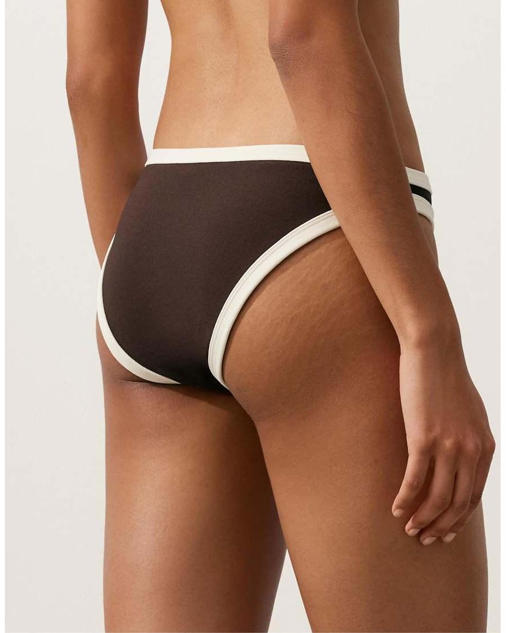 Oysho Brown Contrast Trim Classic Bikini Briefs