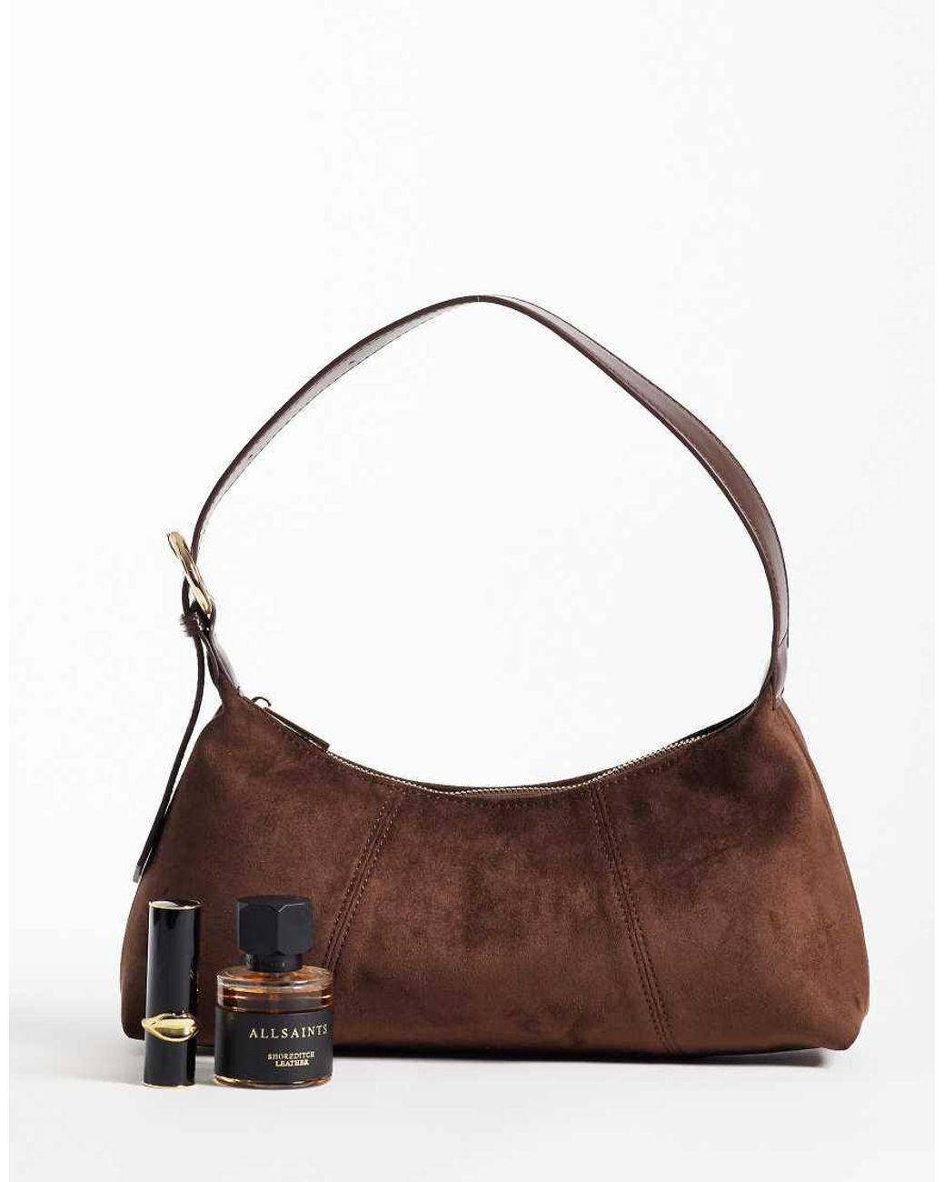 ASOS Brown Faux Suede 90s Shoulder Bag With Buckle Detail