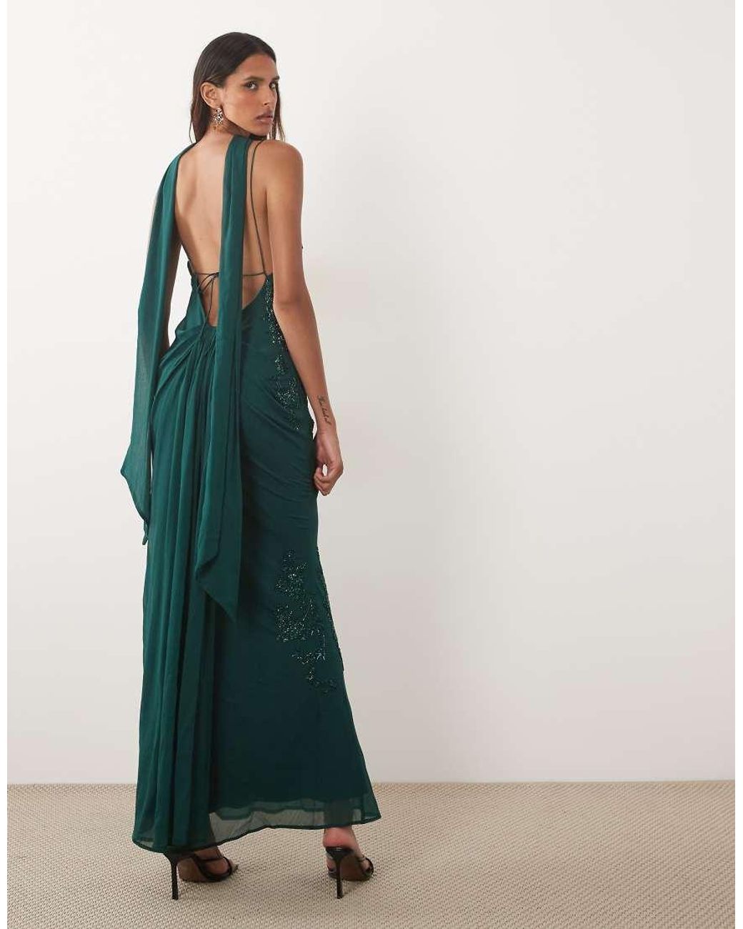 ASOS Green Asos Design Tall Floral Embellished Cami Maxi Dress With Scarf