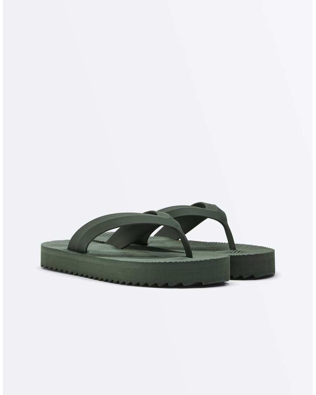 Oysho Green Textured Platform Beach Sandal