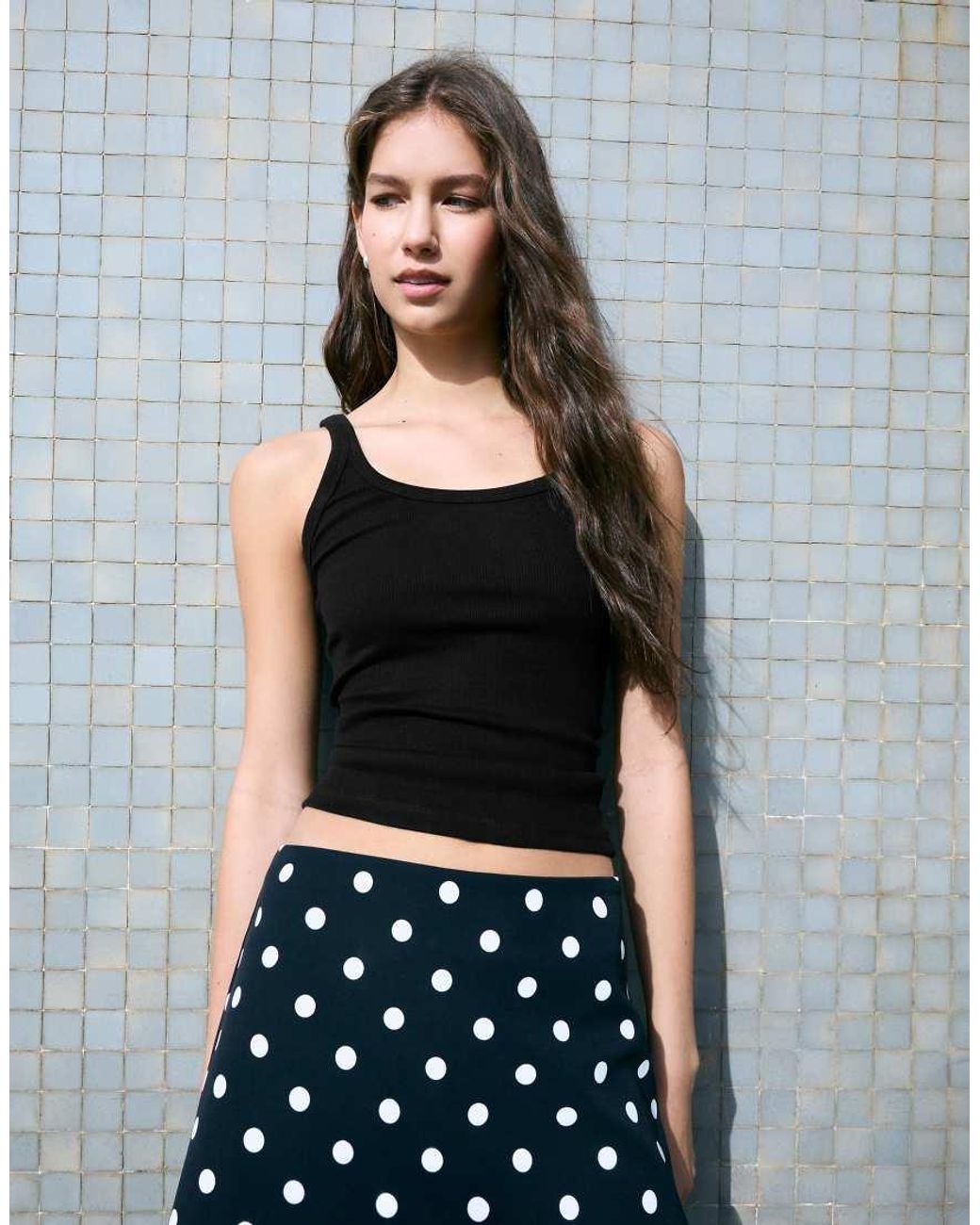 Bershka Black Ribbed Vest Top