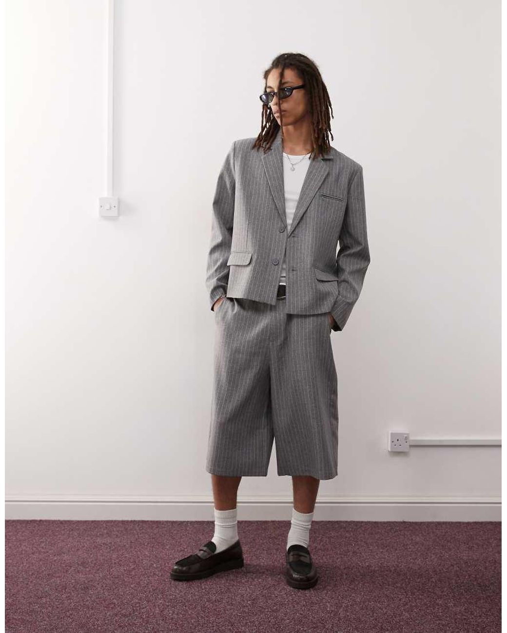 Collusion Gray Boxy Pinstriped Blazer for men