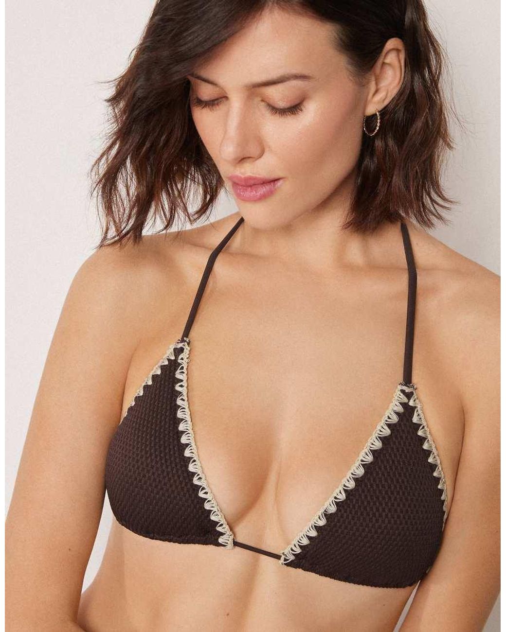 Calzedonia Natural Triangle Bikini Top Bicolor Embroidery