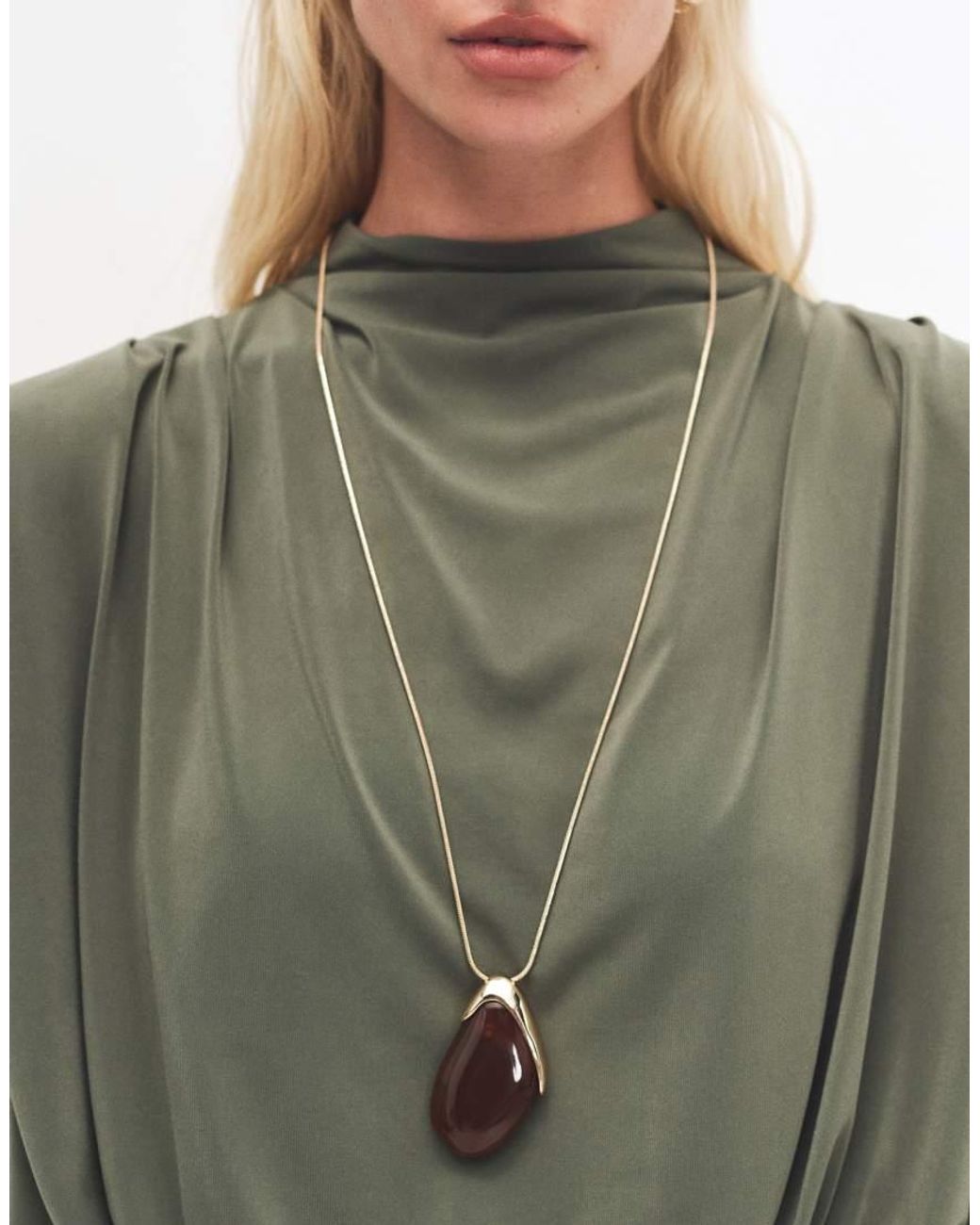 ASOS White Long Necklace With Burgundy Resin And Metal Pendant
