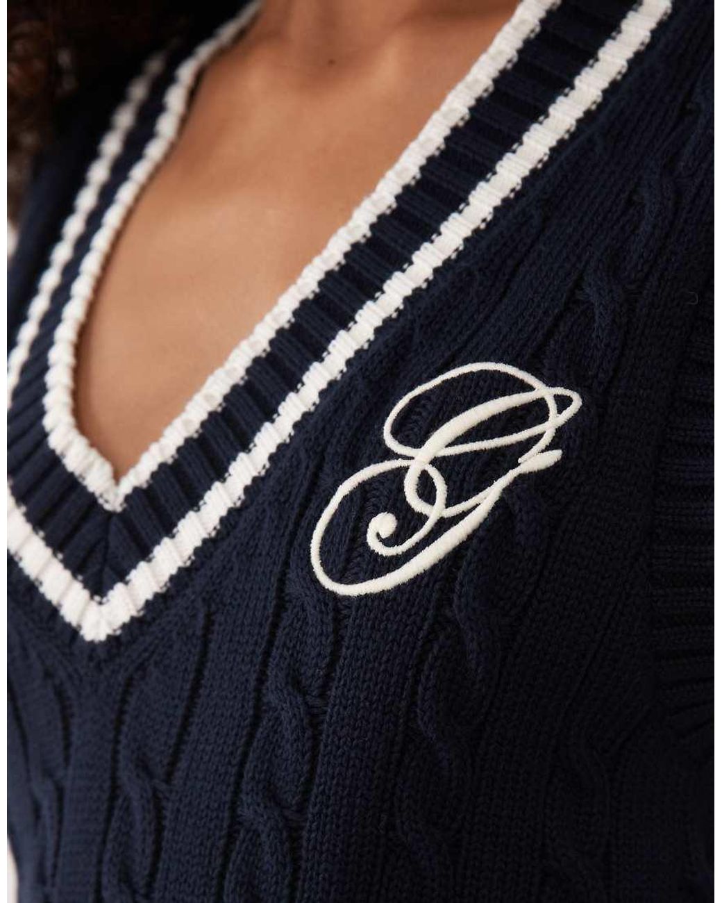 Gant Blue Varsity G Logo Cotton Cable Knit Vest for men
