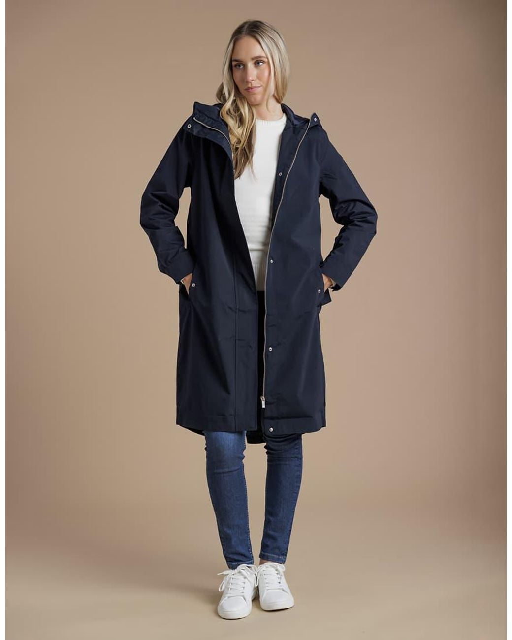 French Connection Blue Longline Hooded Parka Jacket