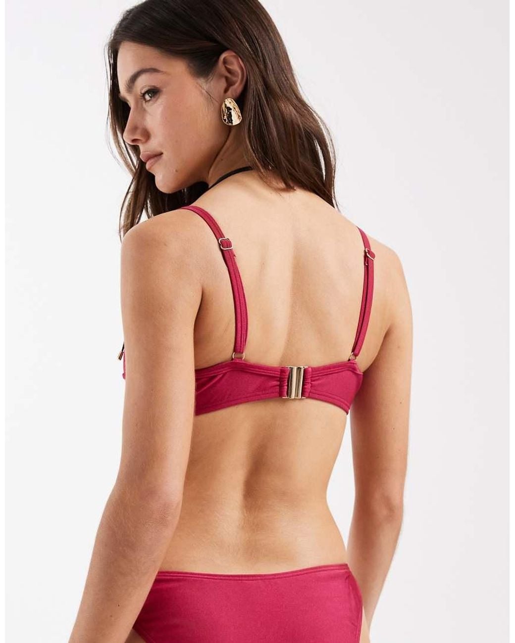 New Look Red Gold Flower Trim Bikini Top