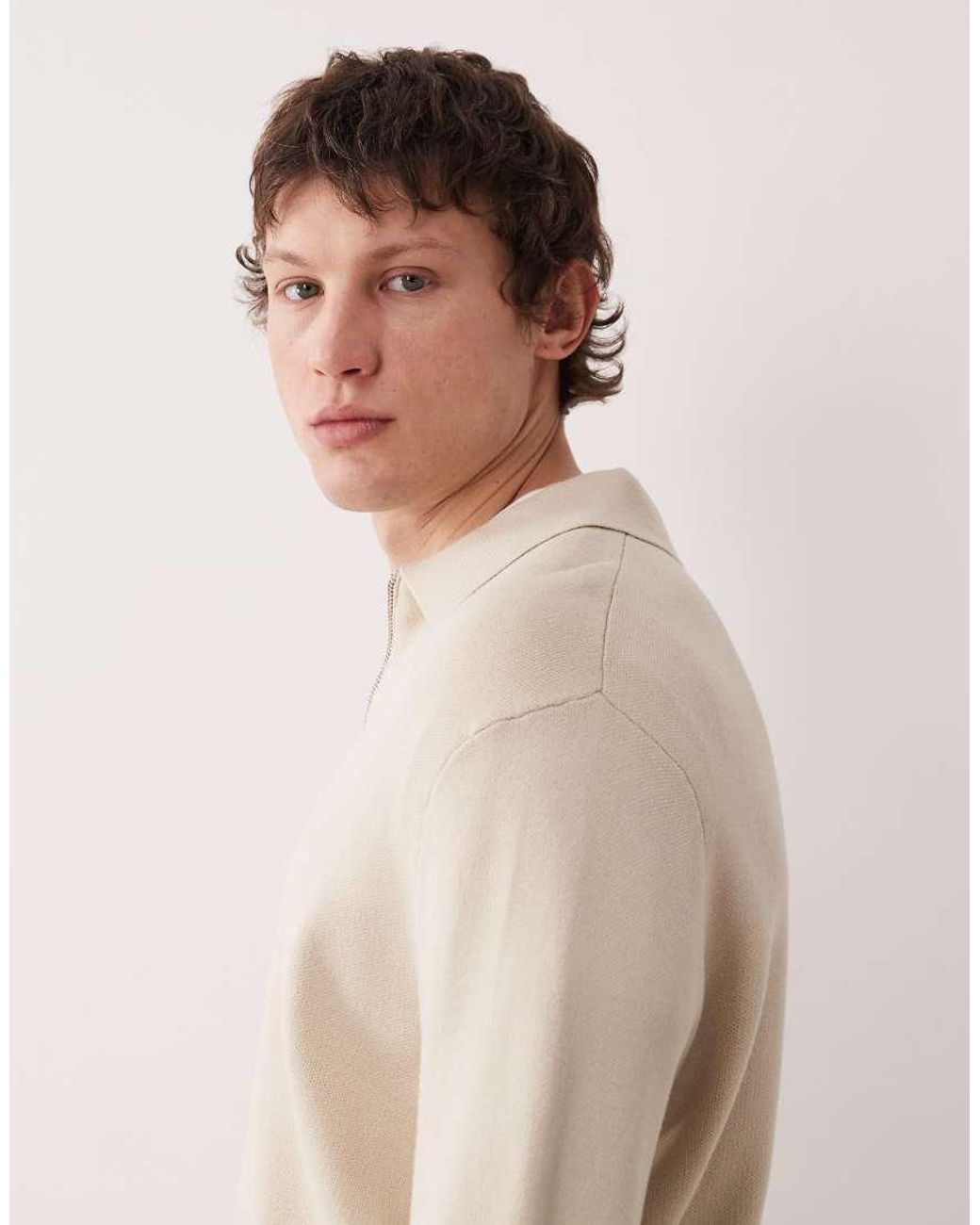 SELECTED Natural 1/4 Zip Polo Neck Jumper for men