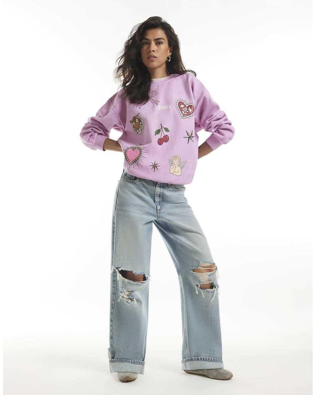 River Island Purple Quirky Cherub Hotfix Sweatshirt