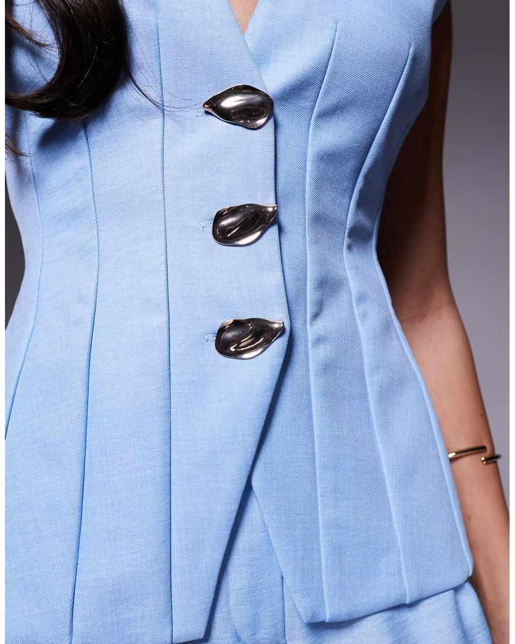 ASOS Blue Cinched Waistcoat With Linen Look