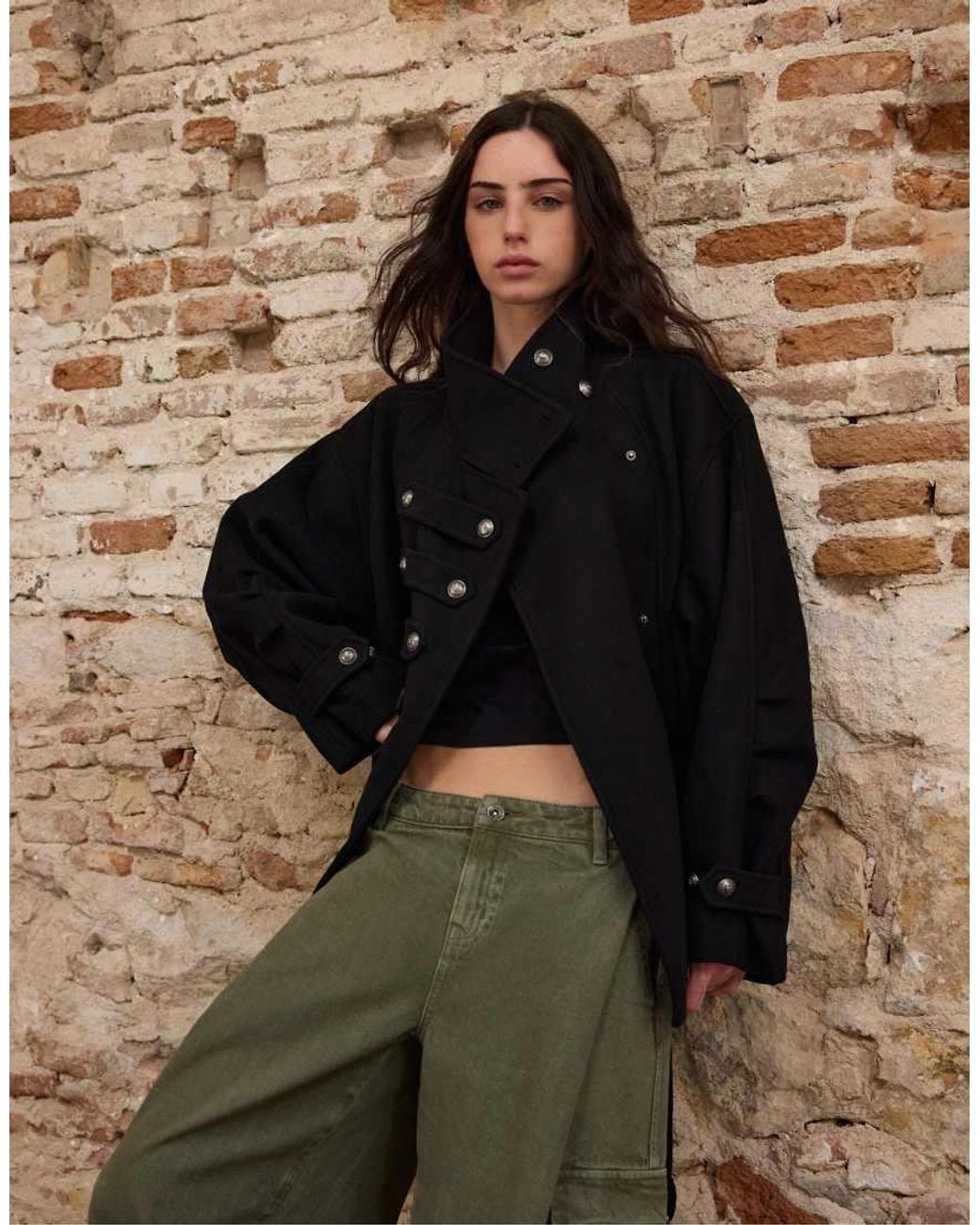 Stradivarius Brown High-neck Button Jacket