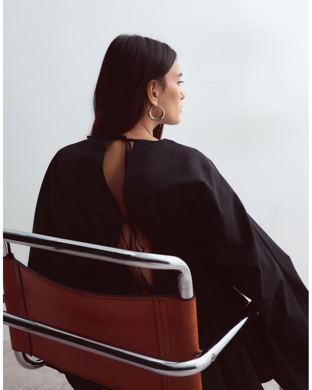 ARRANGE Black Volume Sleeve Pleated Cinched Waist Top