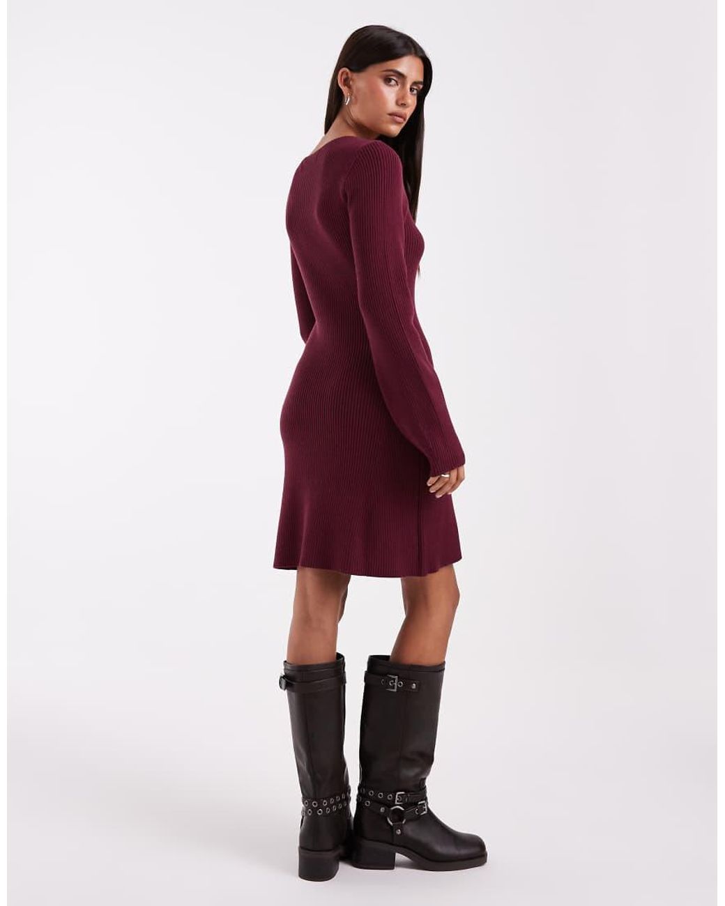 Vero Moda Red Long Sleeve Boat Neck Knitted Mini Dress