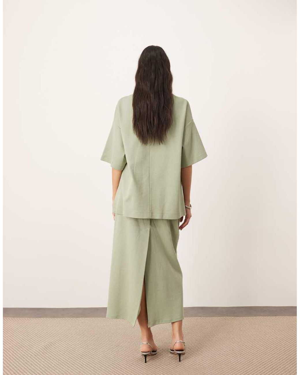 ARRANGE Natural Premium Heavy Weight Textured Jersey Column Maxi Skirt Co-ord