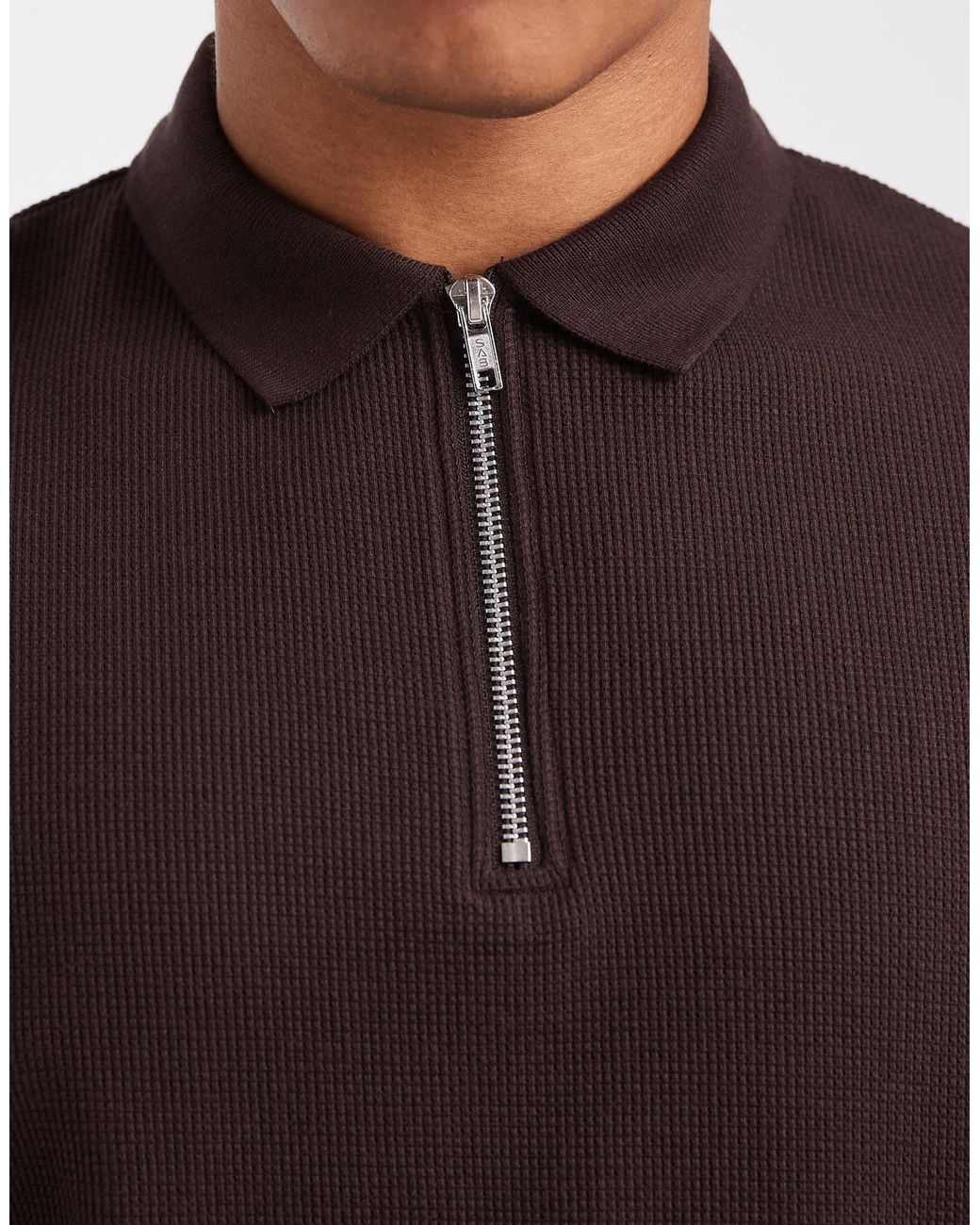 ASOS Brown Regular Fit Zip Polo for men