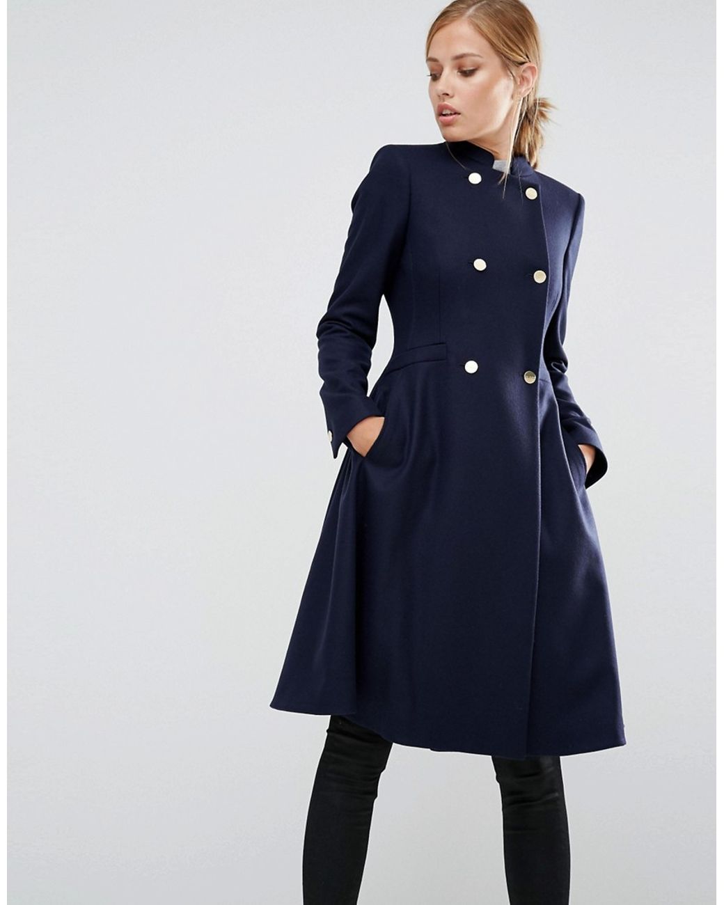 Ted Baker Indego Fit And Flare Coat Navy in Blue Lyst UK