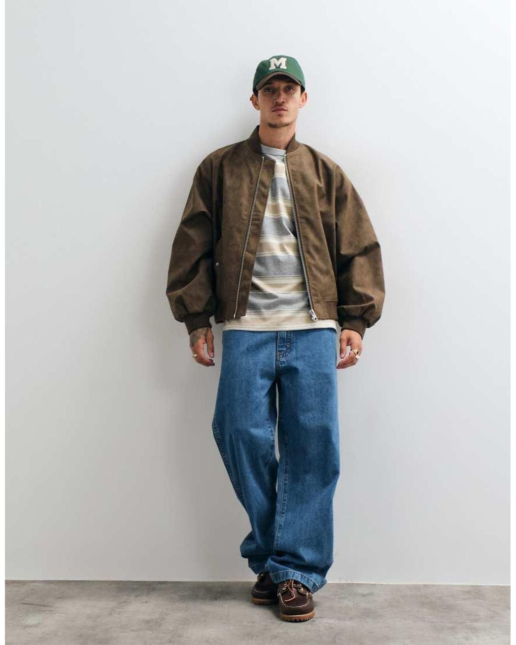 ASOS Blue Oversized Distressed Faux Leather Bomber for men