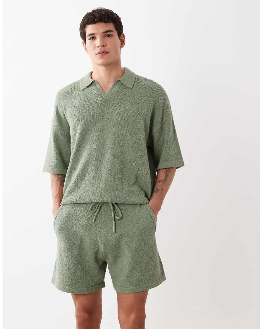 ASOS Green Wide Co-ord Knitted Boucle Shorts for men