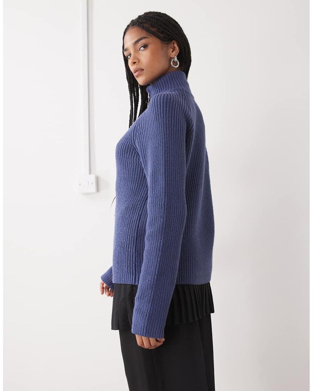 Monki Blue Ribbed Knitted Two Way Zip Cardigan