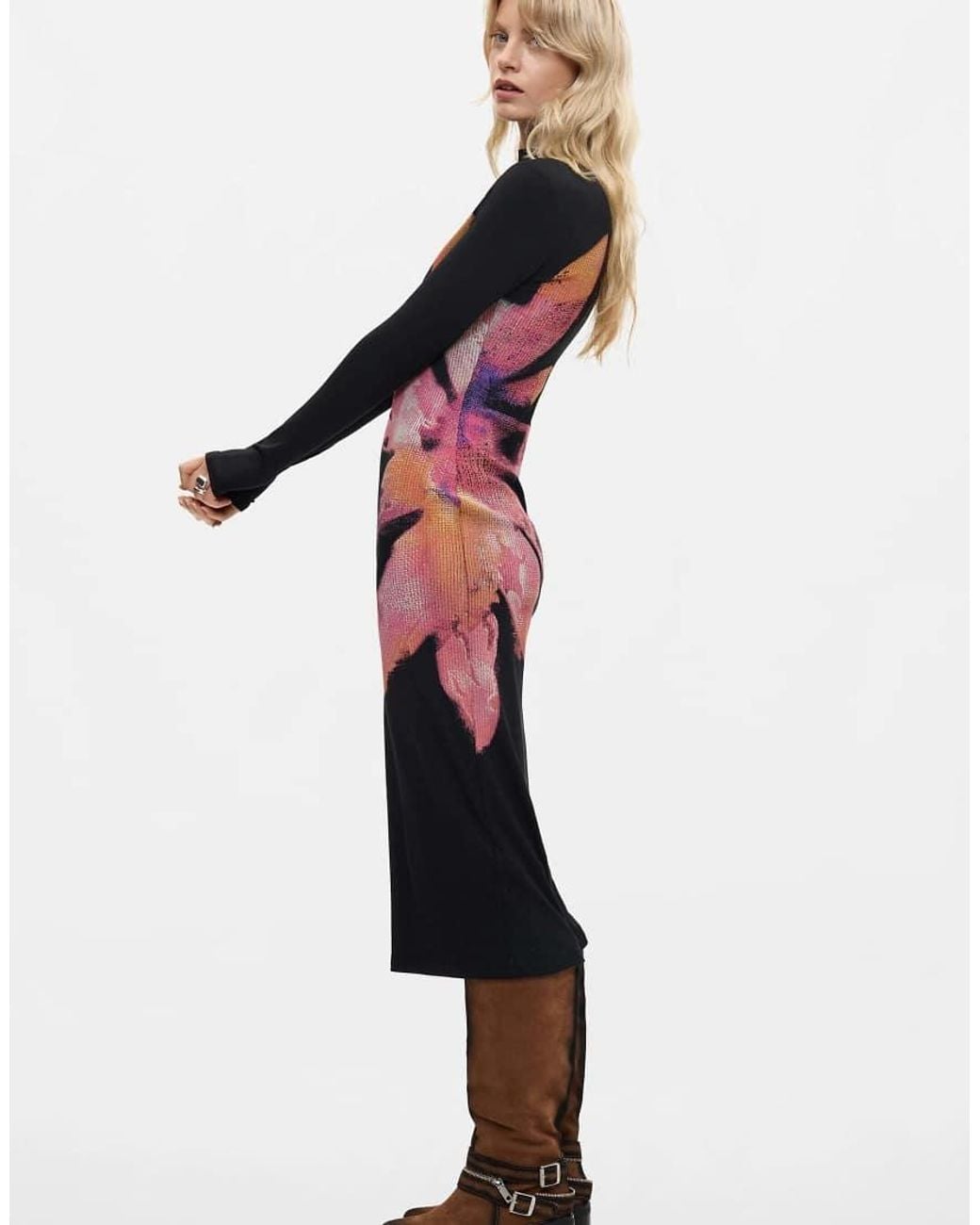 Desigual Red Maxi Sleeve Flower Dress
