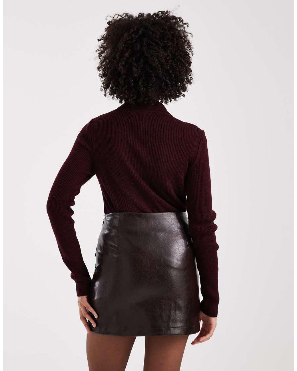 New Look Brown Cracked Faux Leather Mini Skirt