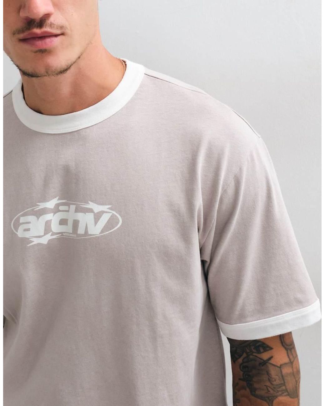 ASOS Gray Boxy Relaxed Ringer T Shirt for men