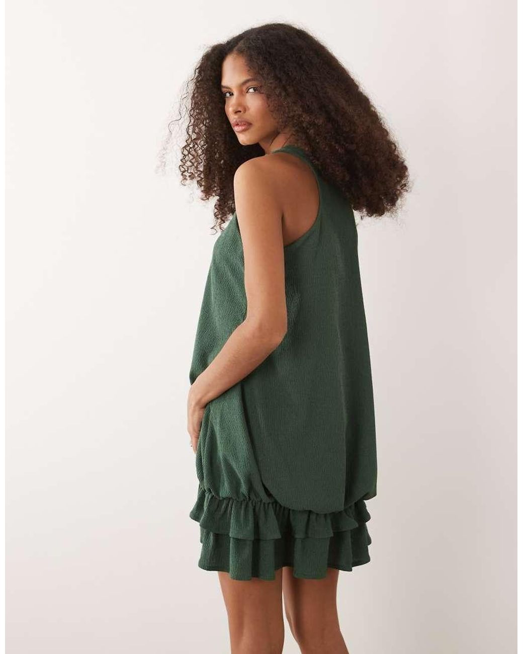 ASOS Green Textured Scoop Neck With Peplum Mini Dress