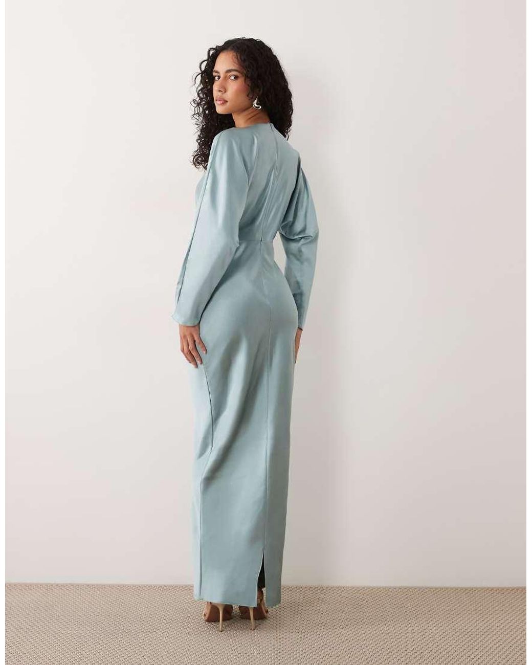 ASOS Blue Satin Batwing Maxi Dress