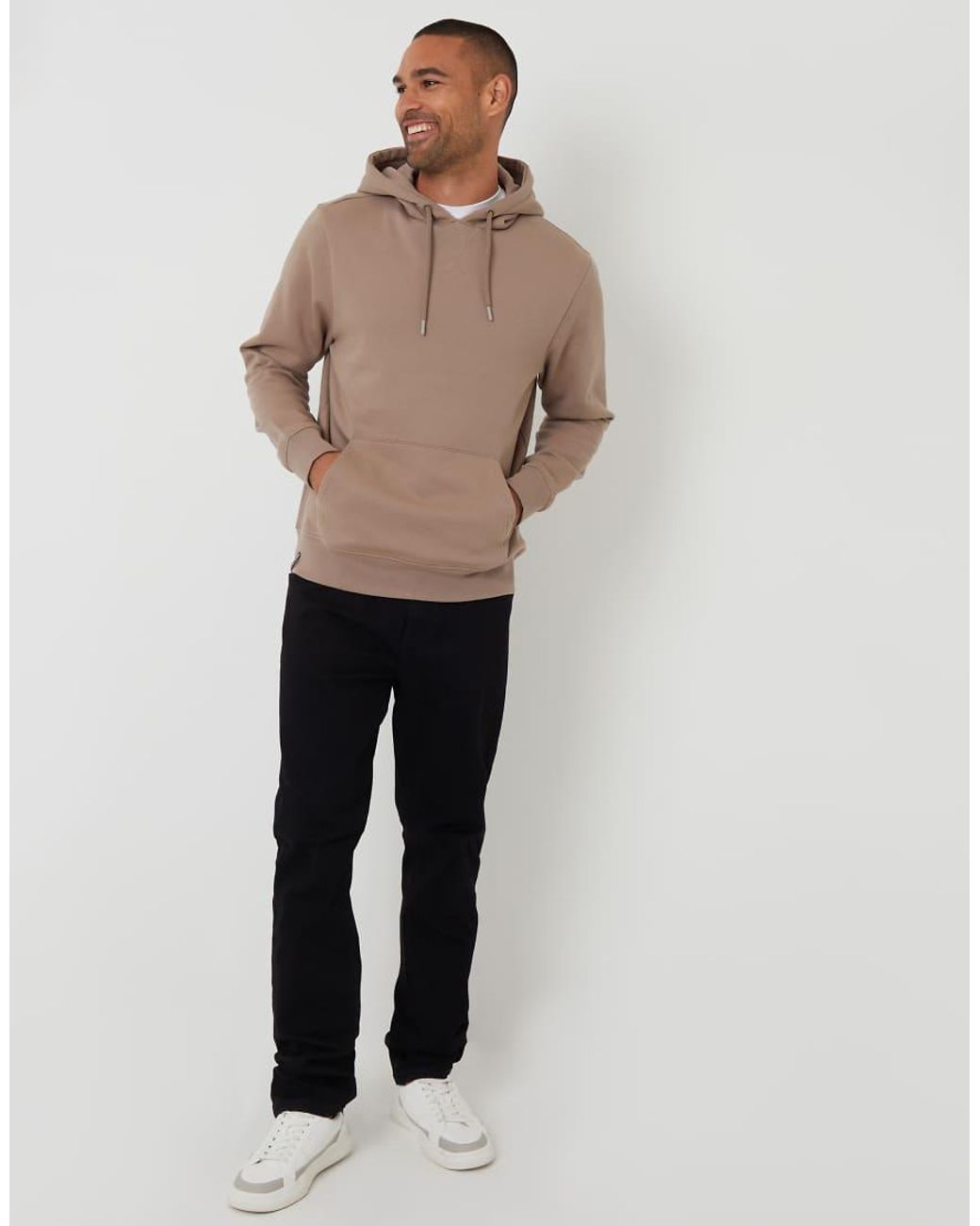 Threadbare Brown Cotton Blend Pullover Hoody for men