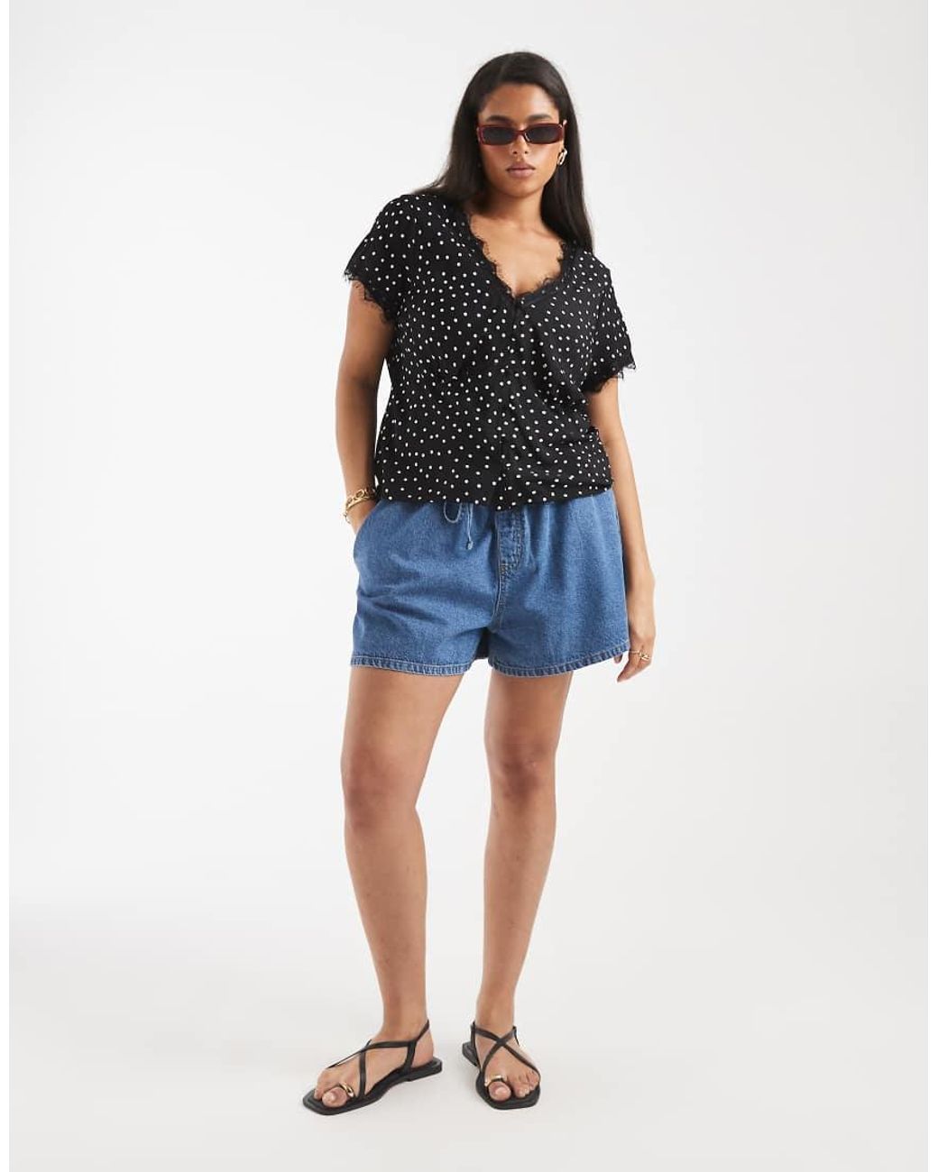 ASOS Black Asos Design Curve Lace Trim Tea Blouse