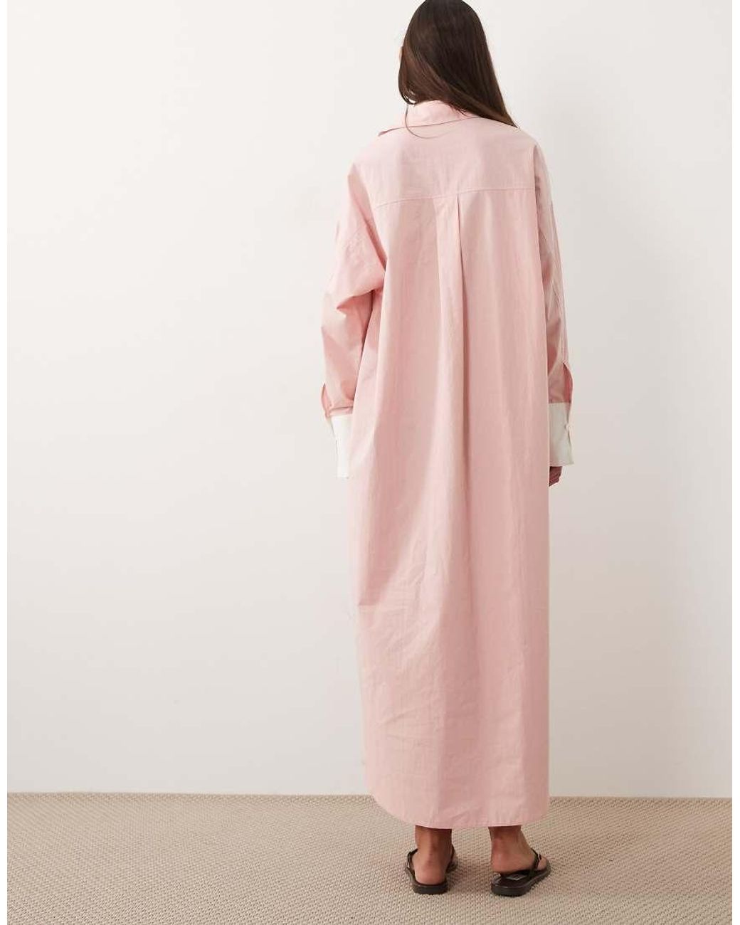 ASOS Pink Maxi Shirt Dress With Contrast Cuffs