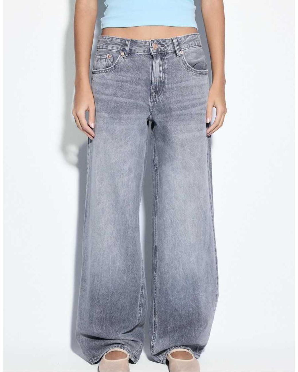 Stradivarius Gray D91 Low Wide-leg Jeans