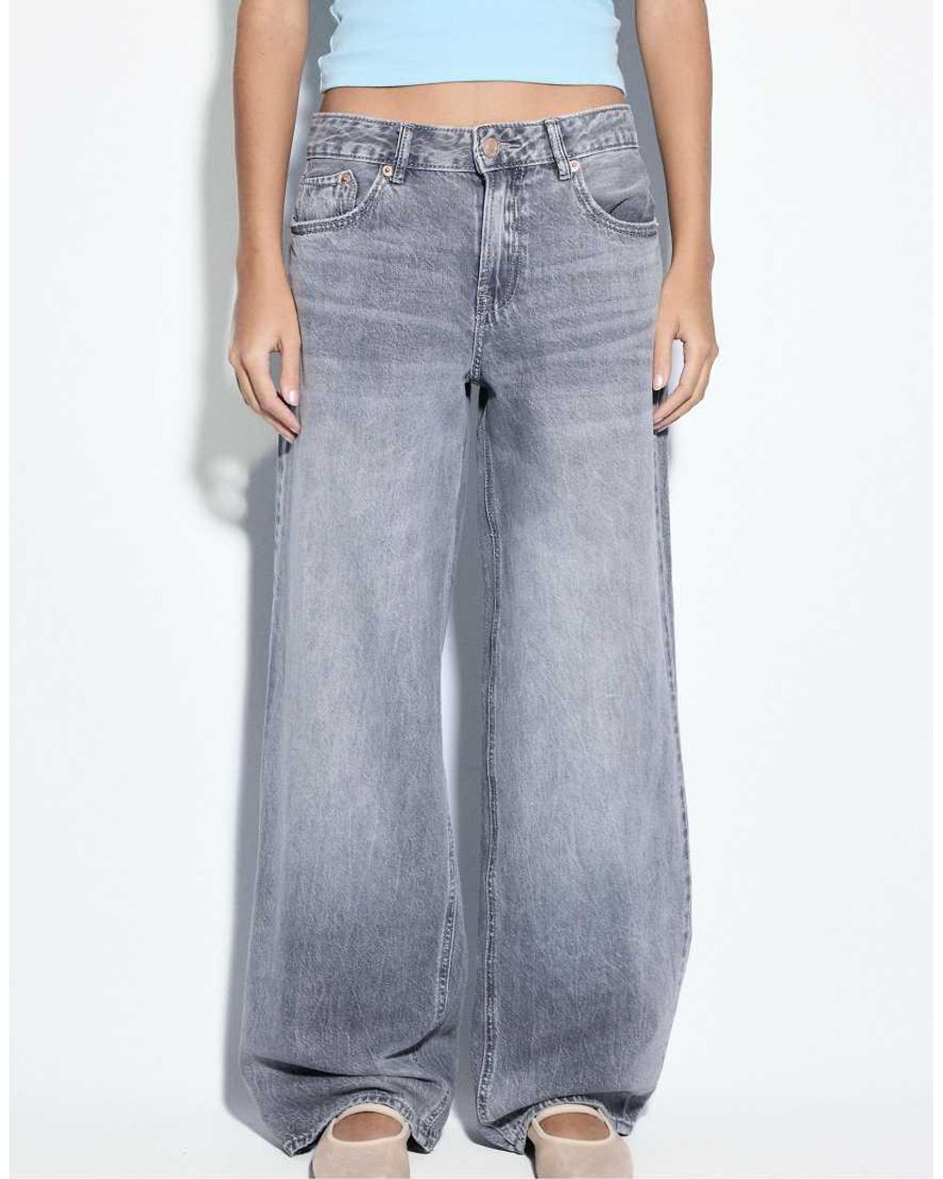 Stradivarius Blue Petite D91 Low Wide-Leg Jeans