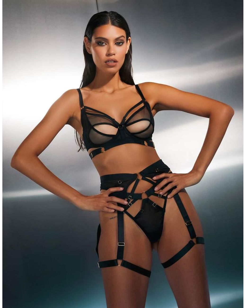 Wolf & Whistle Black Alexa Mesh Overlay Thick Strap Bra