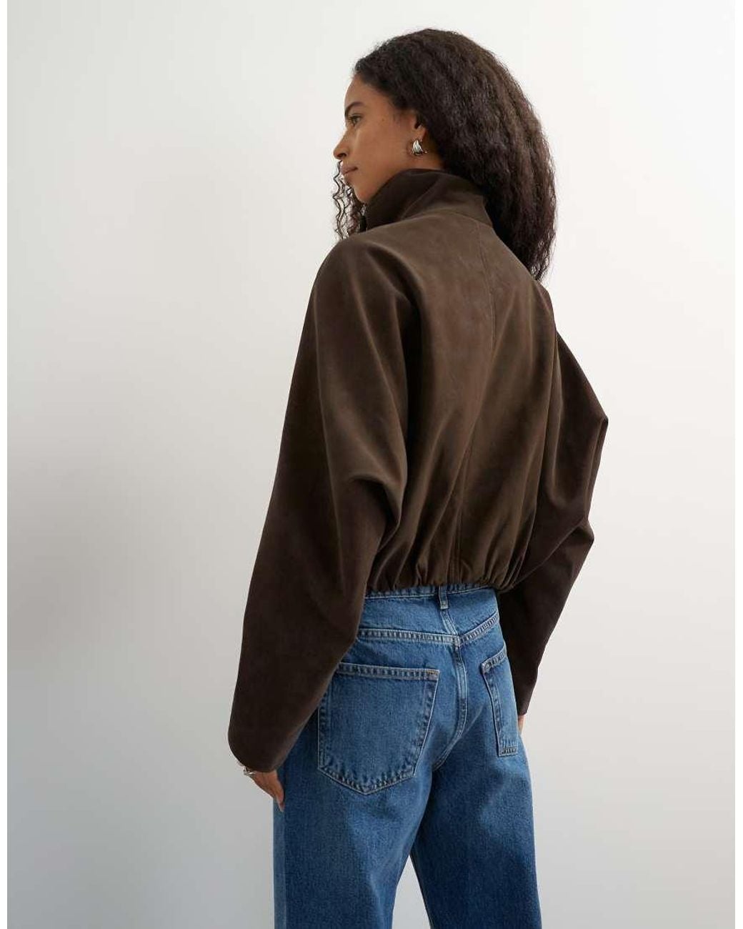 TOPSHOP Brown Co-ord Faux Leather Funnel Neck Bomber Jacket