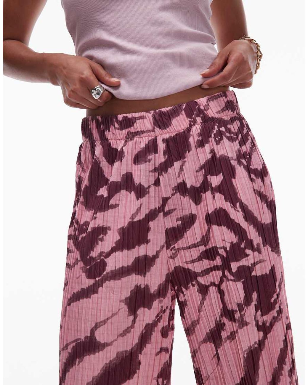 TOPSHOP Purple Crinkle Zebra Print Wide Leg Trousers