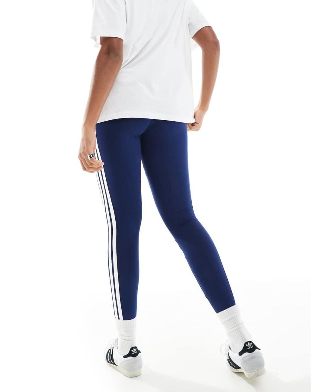 Adidas Originals Blue Adidas Essentials 3-Stripes Cotton Leggings