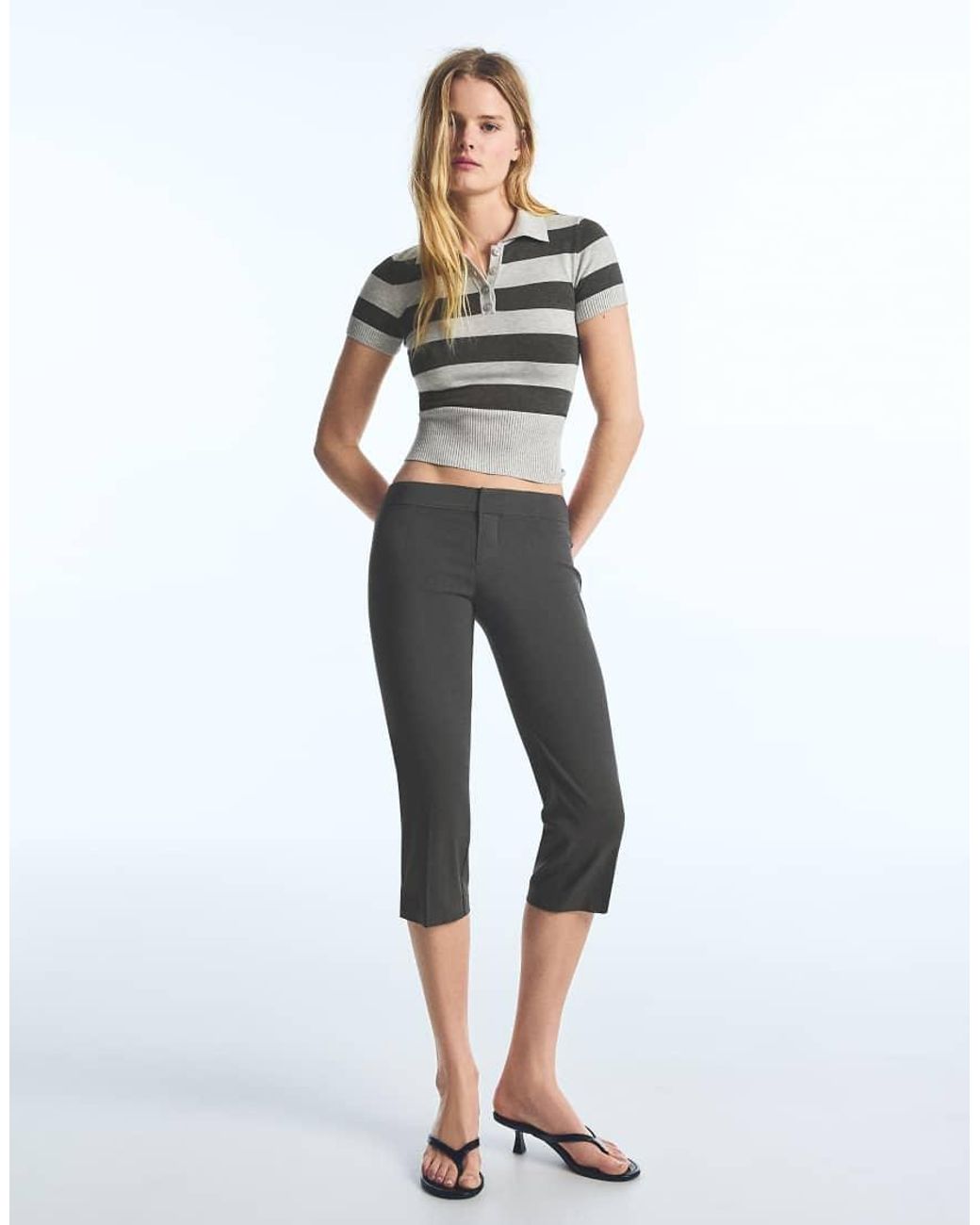 Bershka White Short-Sleeved Stripe Knit Jumper