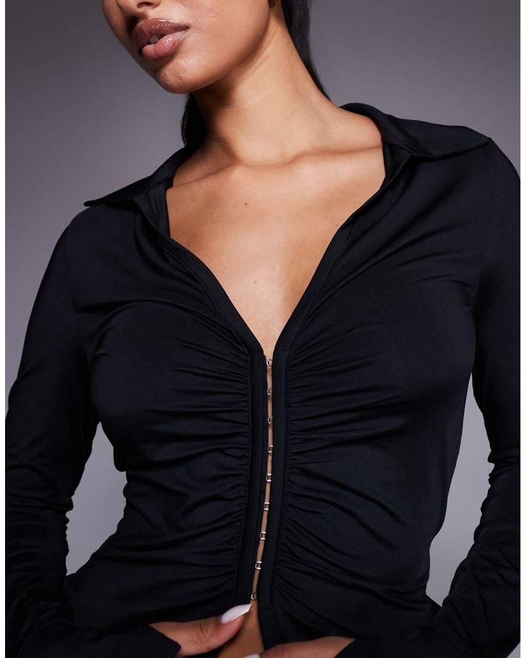 ASOS Blue Slinky Ruched Hook And Eye Longline Top