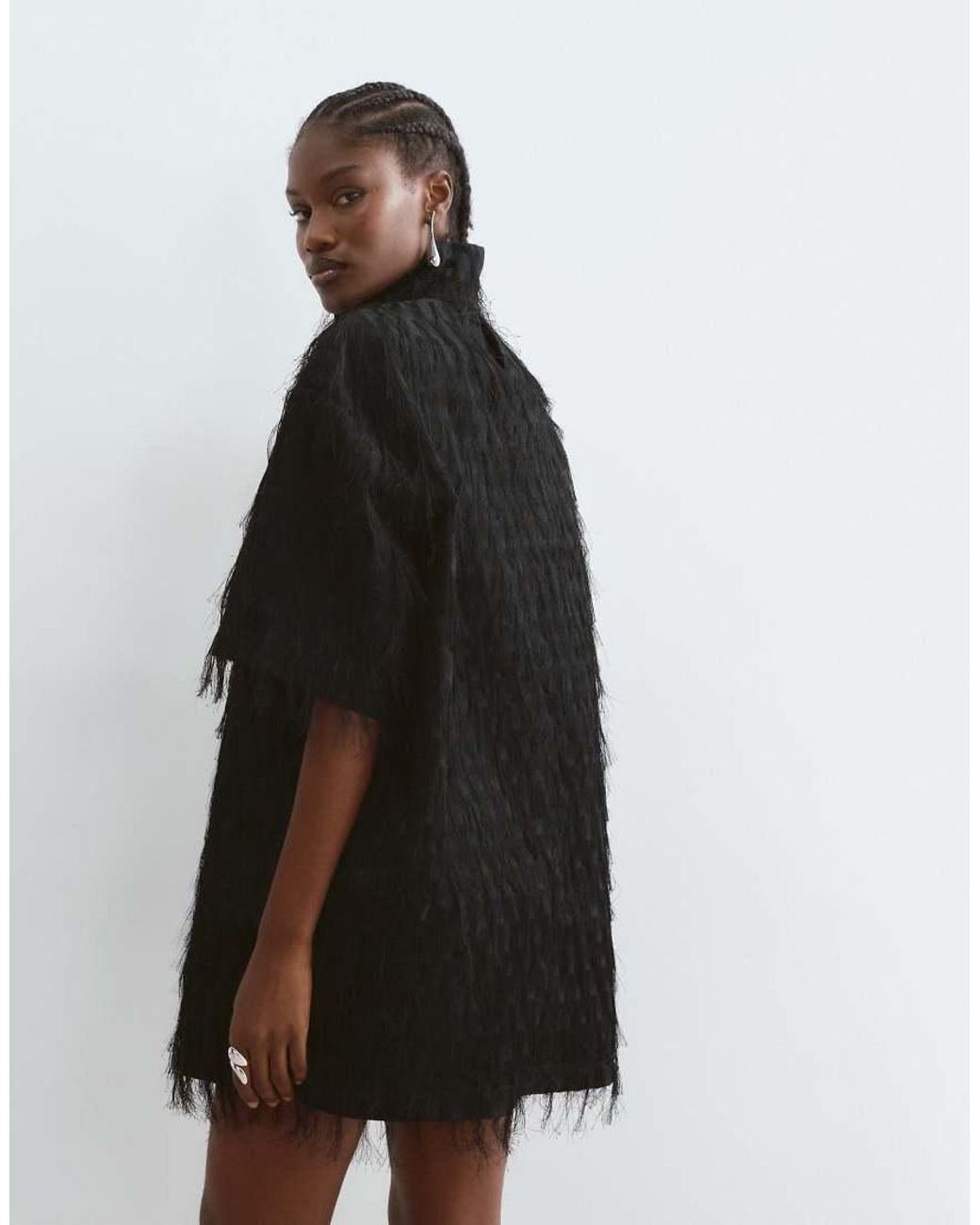 ARRANGE Black All Over Fringe T-shirt Sleeve Mini Dress