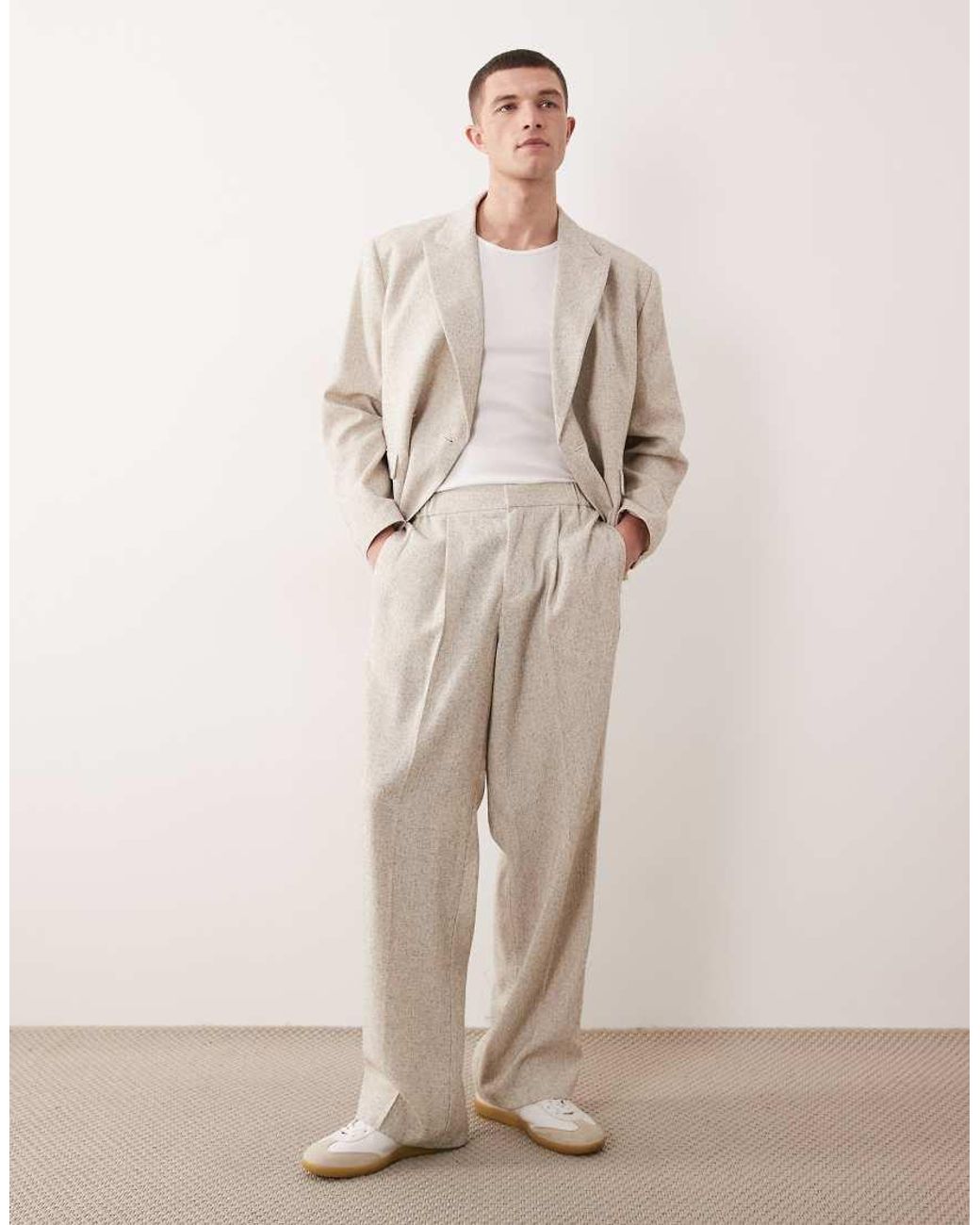 ASOS Natural Wide Leg Suit Trousers for men