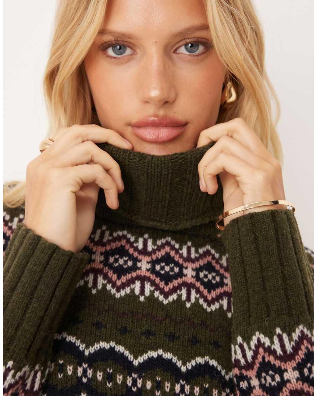 Barbour Gray Helen Knitted Turtle Neck Fairisle Jumper