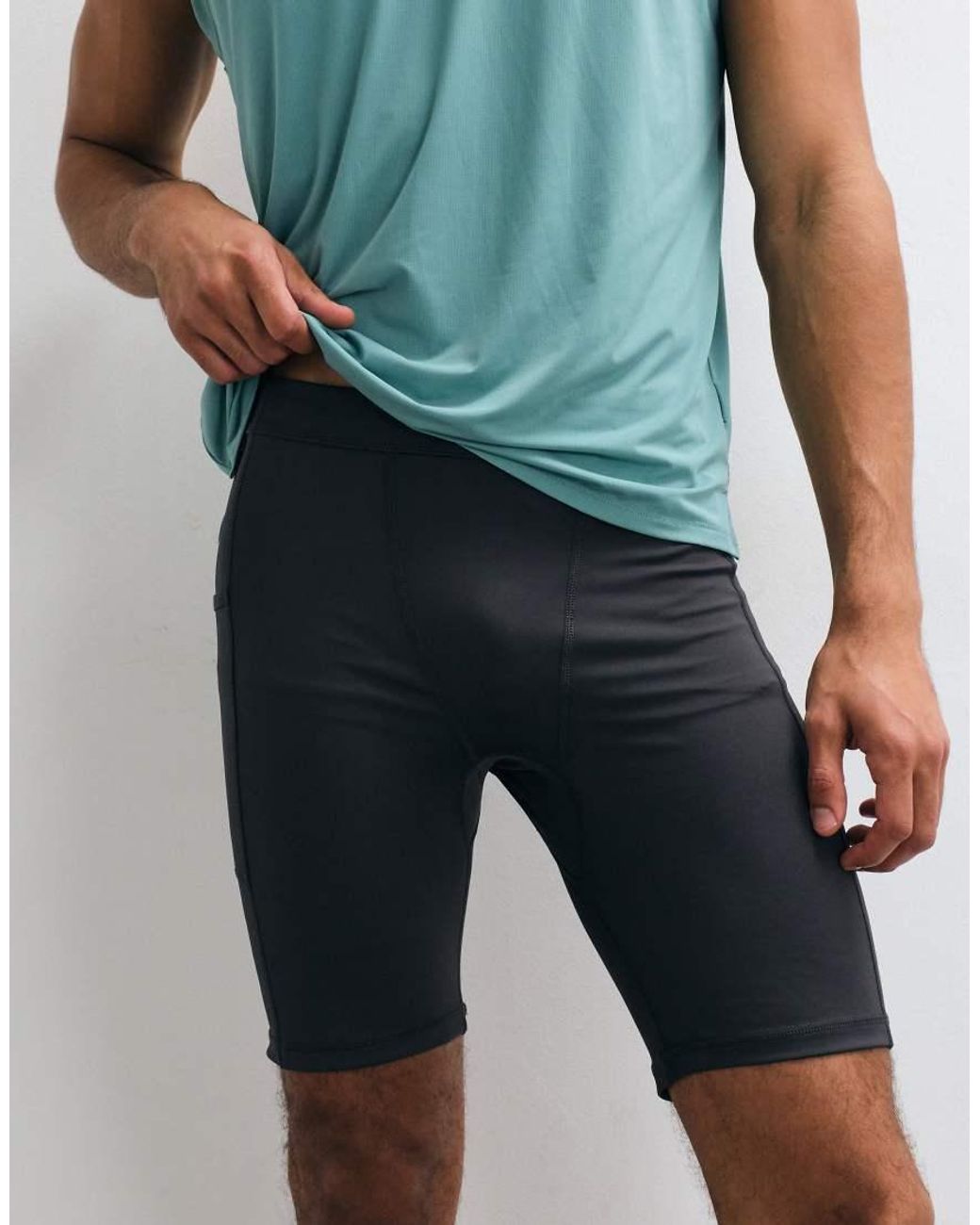 4505 Blue Icon Active Quick Dry Base Layer Training Half Tight With Phone Pocket for men