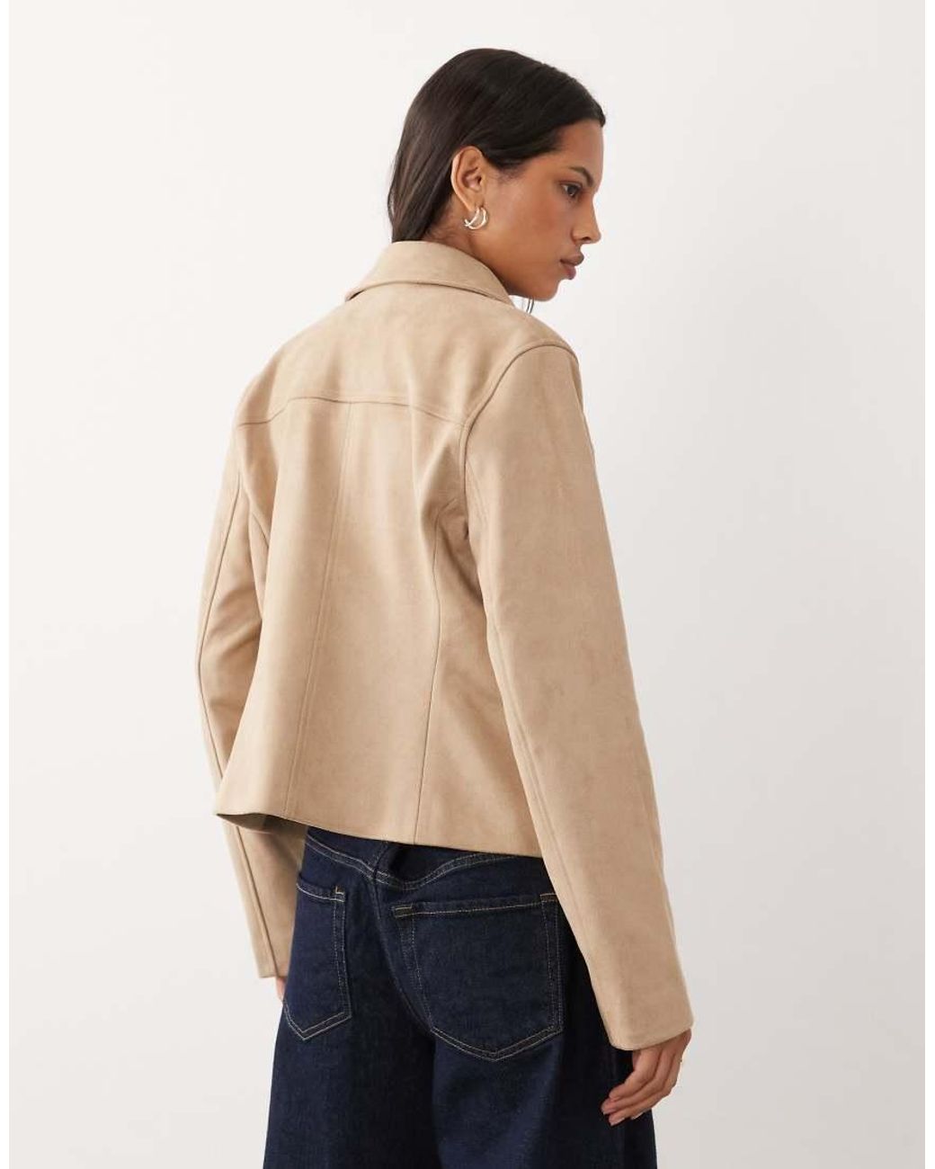 Abercrombie & Fitch Blue Fitted 90s Faux Suede Jacket